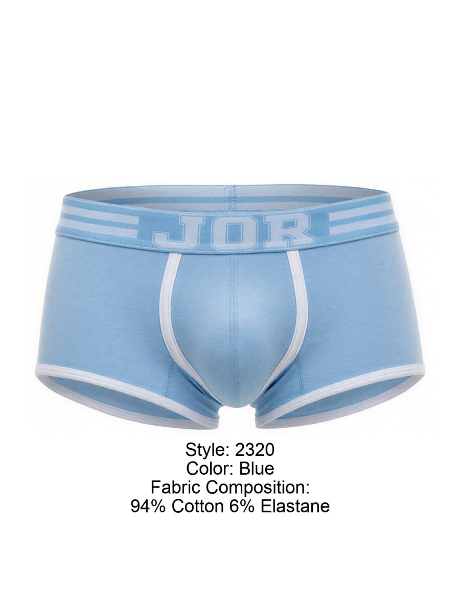 Light blue jor 2320 college trunks men’s briefs with white trim and elastic waistband for comfortable fit