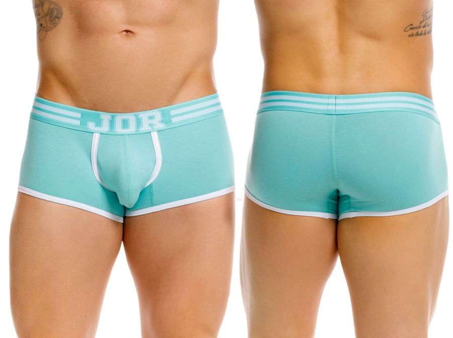 Mint green jor 2320 college trunks briefs with white trim and three horizontal stripes on the waistband