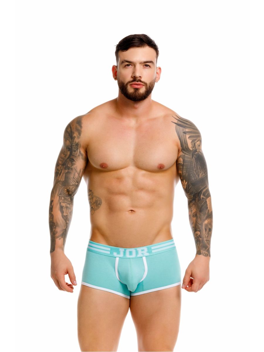 Light blue jor 2320 college trunks briefs with white trim and central seam in mint color for comfortable wear