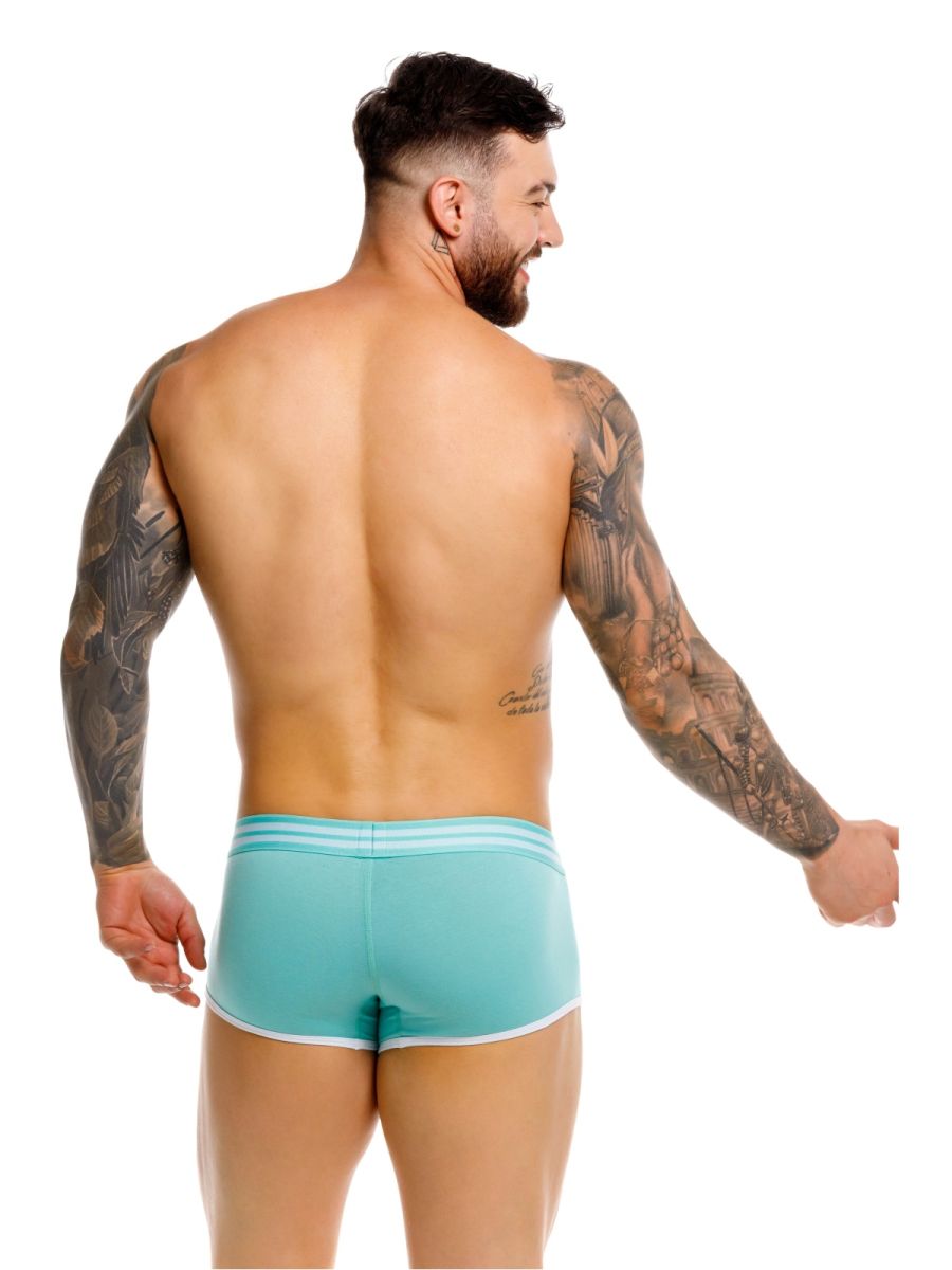 Teal jor 2320 college trunks athletic briefs with white trim and three horizontal stripes on waistband in mint color