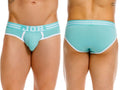 Teal jor 2321 college briefs with white trim and three horizontal stripes on the waistband in mint color