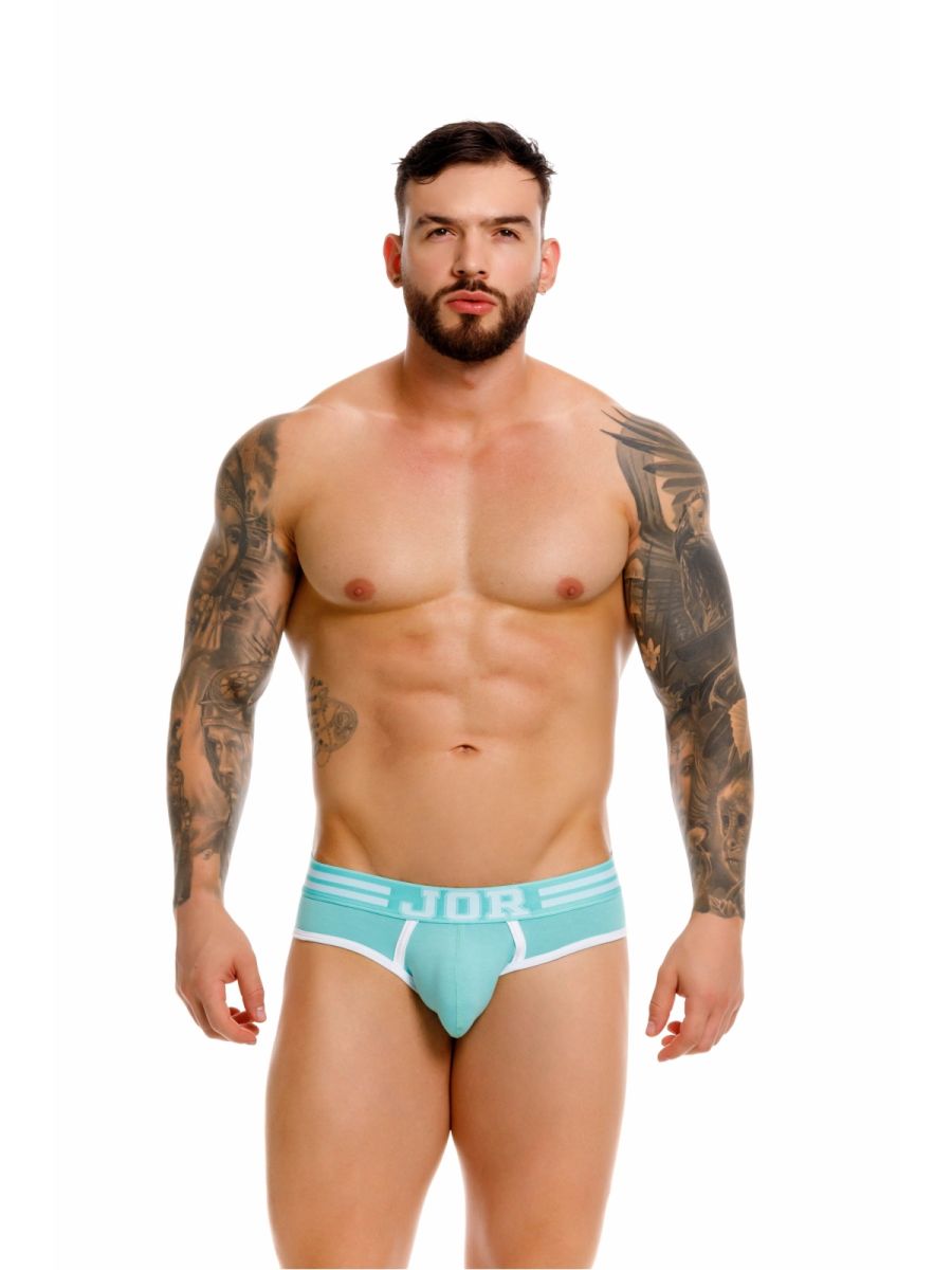 Teal and white jor 2321 college briefs with striped waistband in mint color made of soft breathable fabric