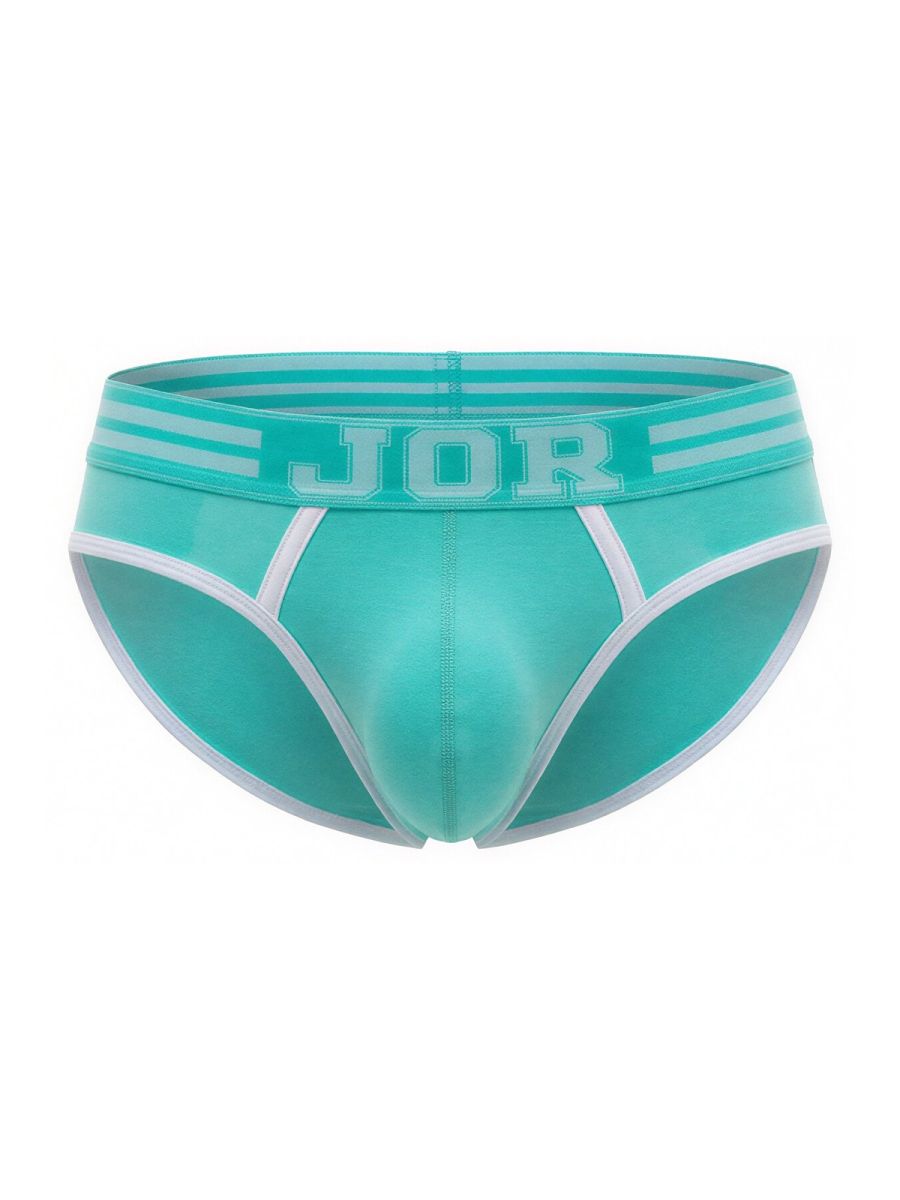 Teal jor 2321 college briefs with white trim and striped waistband in mint color for comfortable daily wear