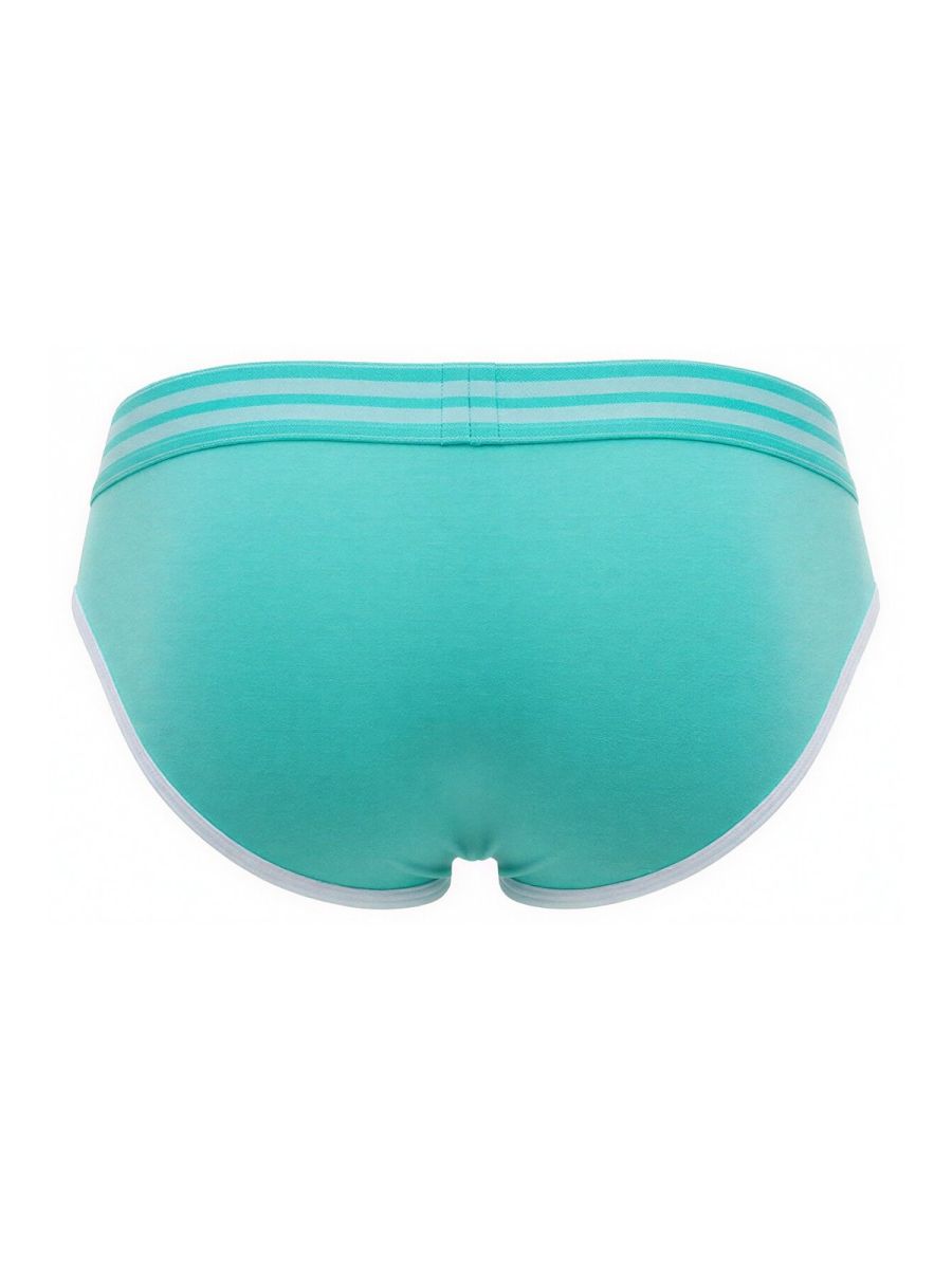 Teal jor 2321 college briefs with white trim and three horizontal stripes on the waistband in mint color