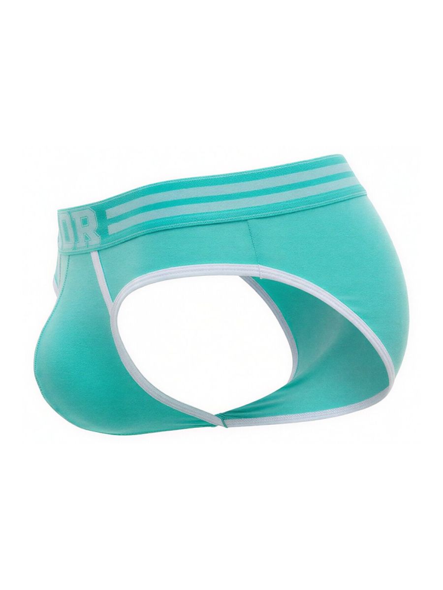 Teal jor 2321 college briefs for men with white trim and striped waistband featuring the brand name in mint color