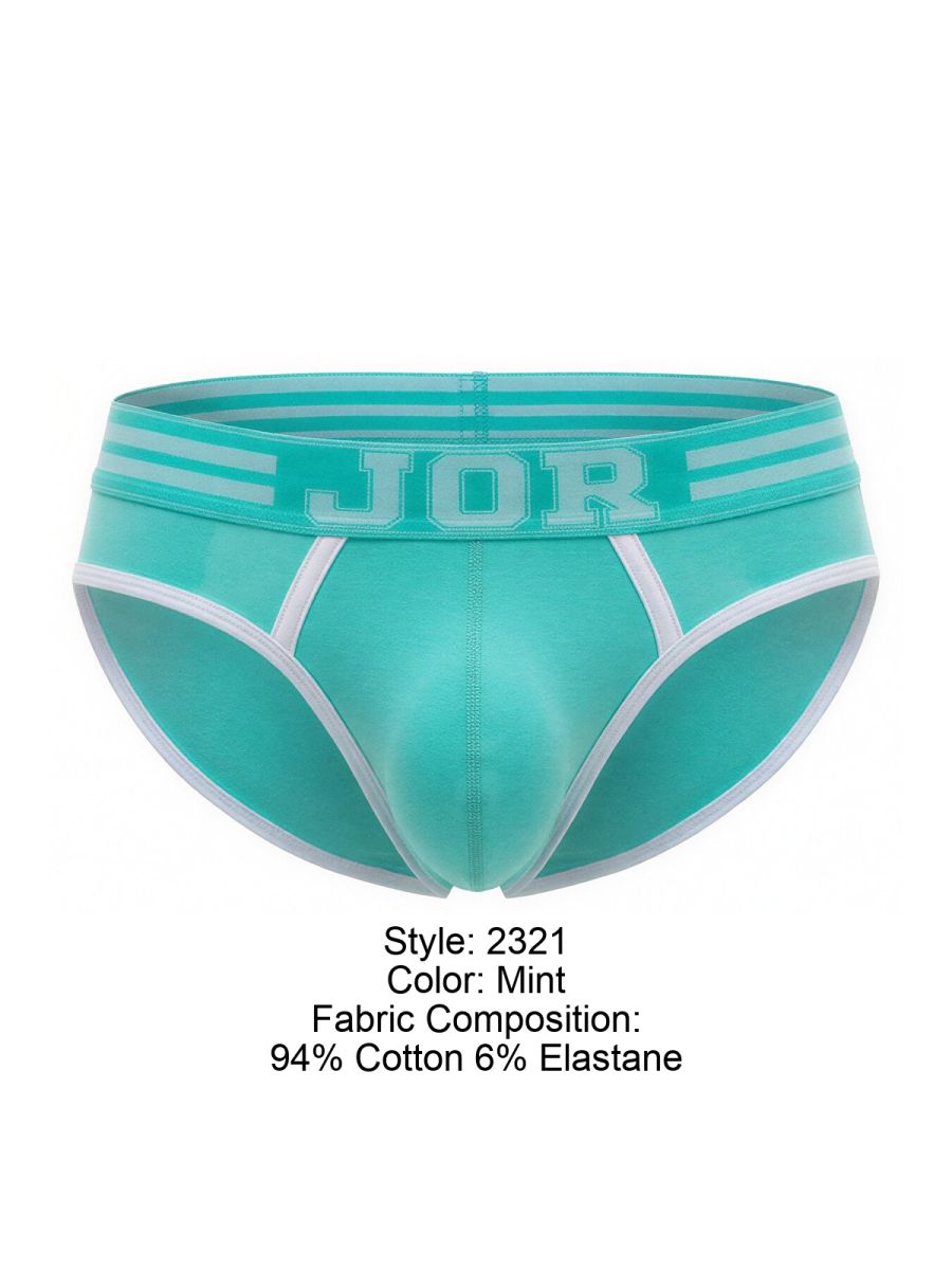 Mint-colored jor 2321 college briefs men’s underwear with white trim and three horizontal stripes on waistband