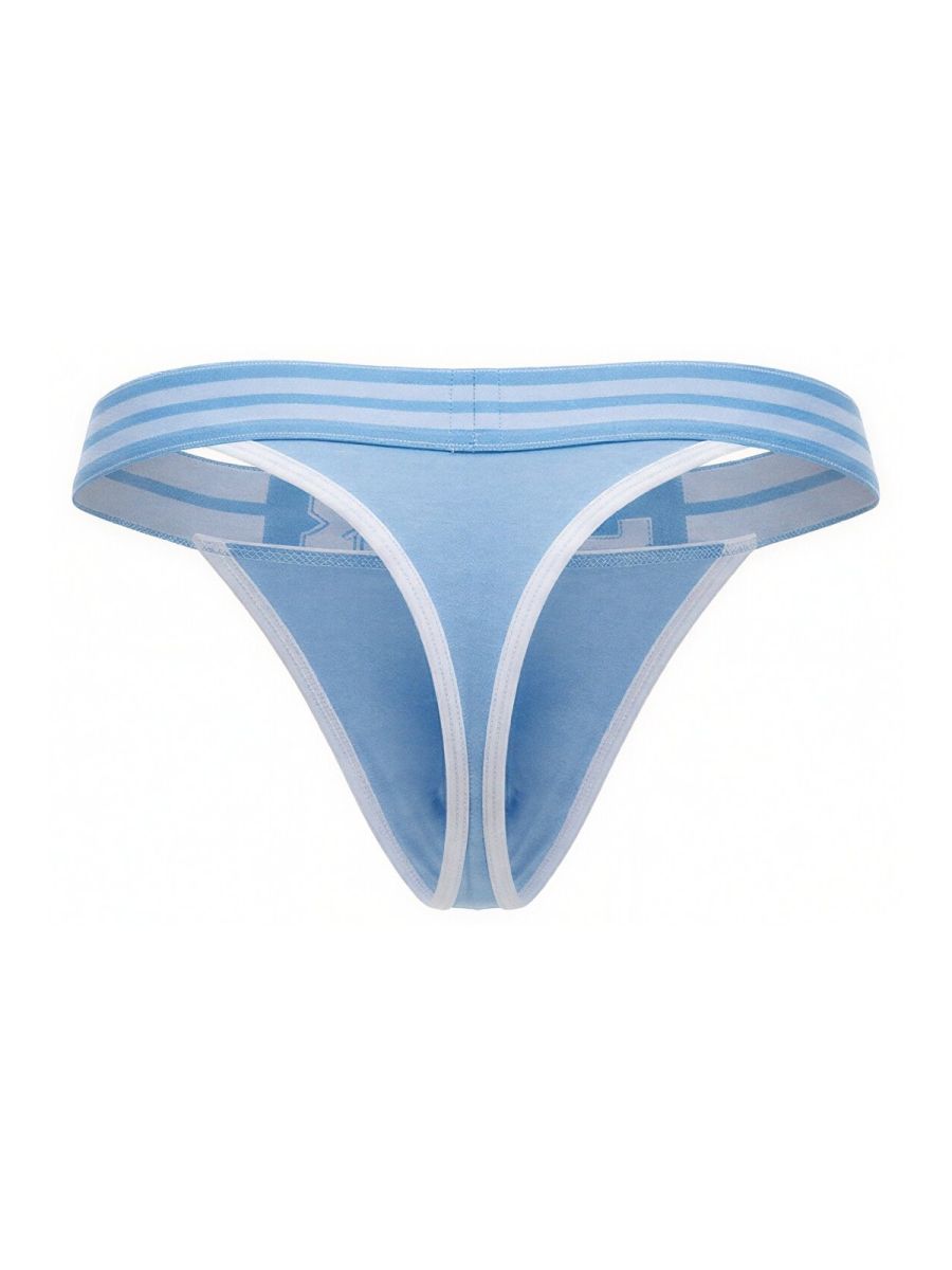 Light blue jor 2323 college thong with white trim and striped waistband showing front product view