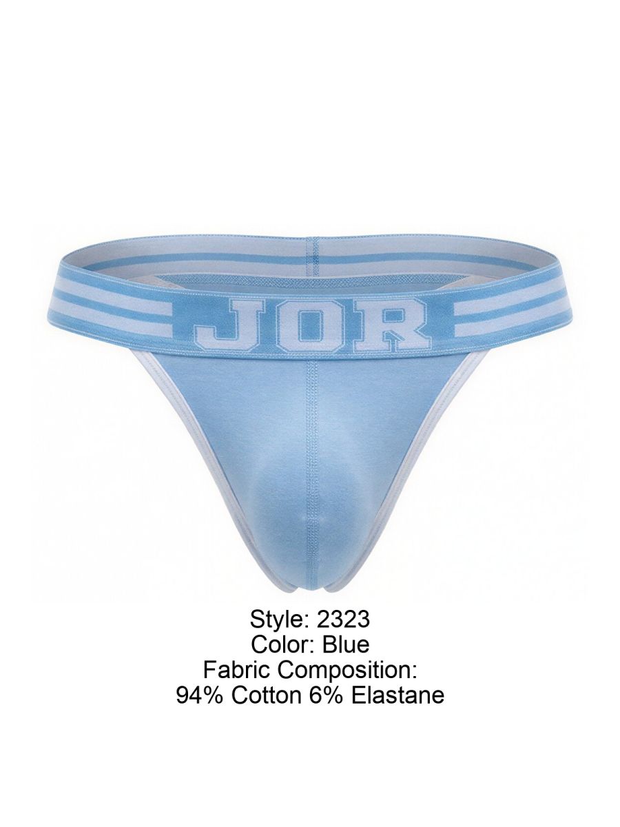 Light blue jor 2323 college thong made of 94 percent cotton and 6 percent elastane with striped waistband