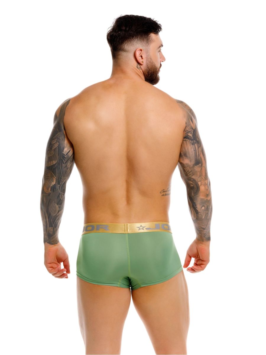 Green jior 2326 soho athletic briefs with gold waistband featuring jior logo and star emblem