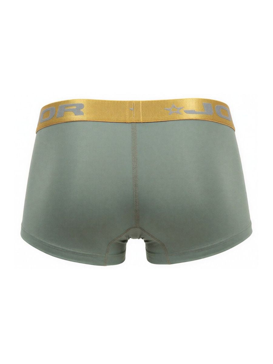 JOR 2326 Soho trunks olive green boxer briefs with gold waistband and gray branded logo for comfortable wear