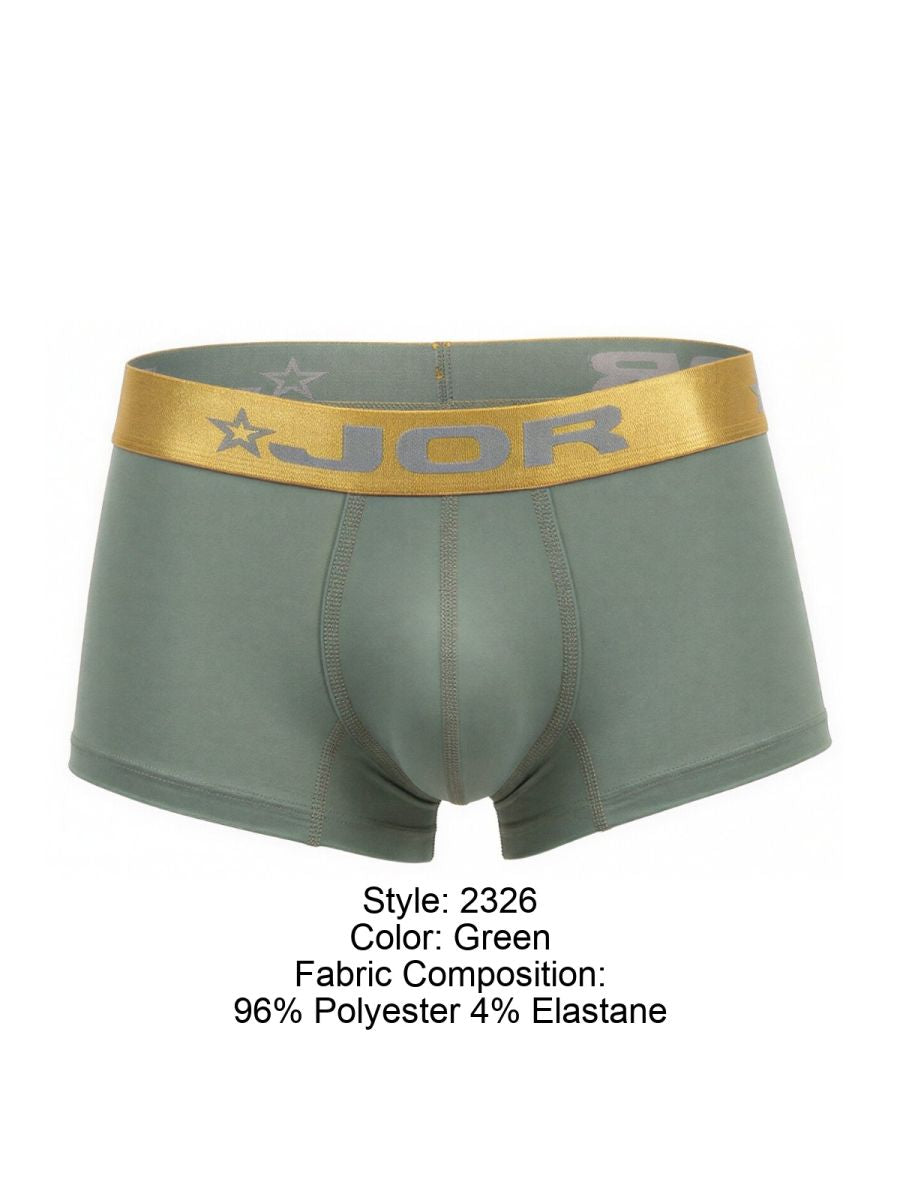 Green jor 2326 Soho trunks boxer briefs with gold logo waistband and star motifs in breathable fabric