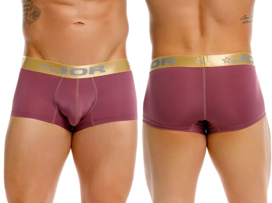 Purple jor 2326 soho trunks men’s briefs in wine color with gold waistband featuring brand logo and star emblem