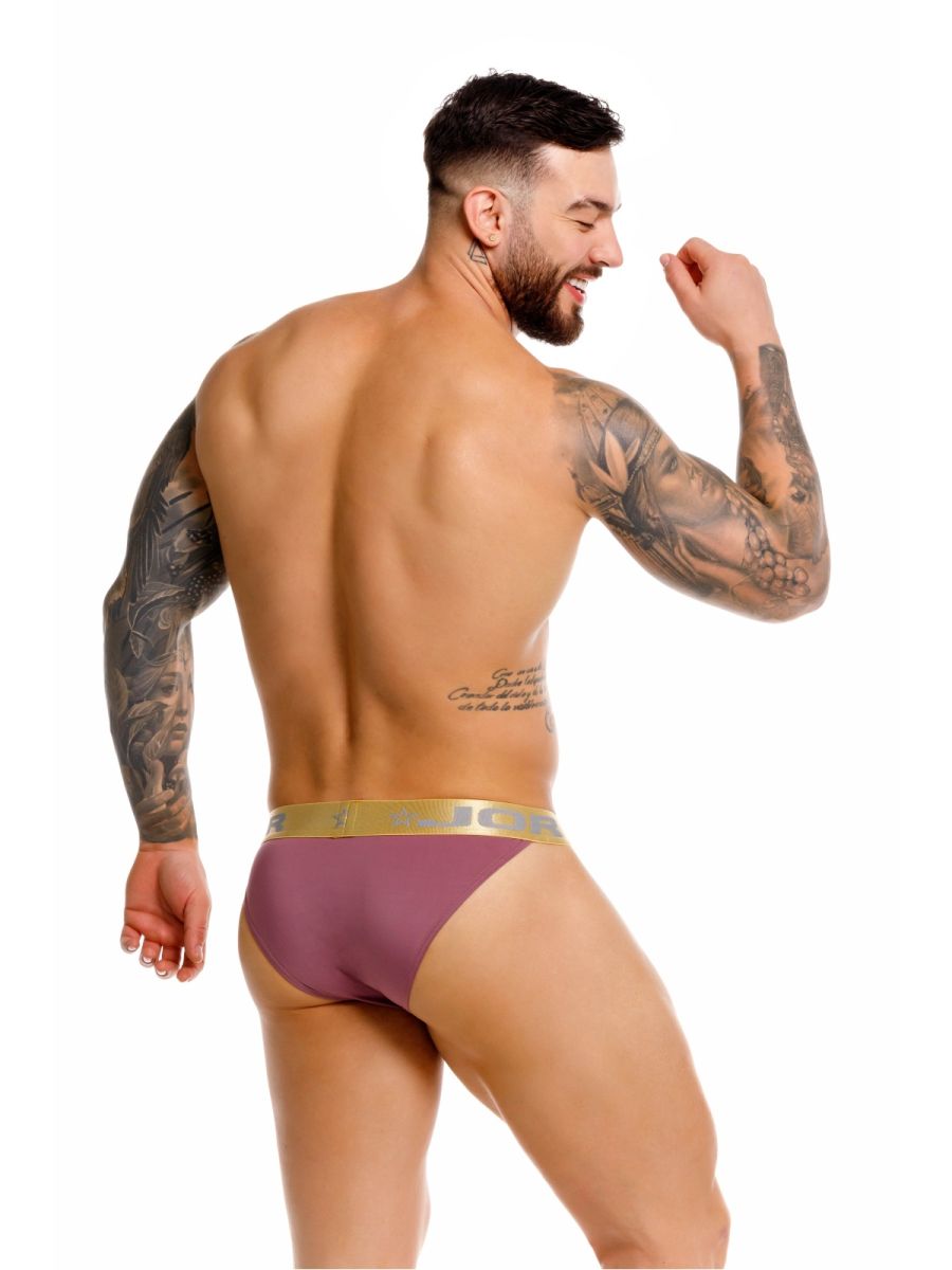 Purple athletic briefs with gold elastic waistband branded mio in black from jor 2328 soho bikini color wine collection