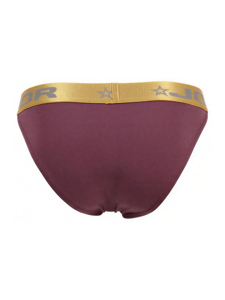 Maroon jordan soho bikini briefs with gold waistband and star motifs in wine color jor 2328