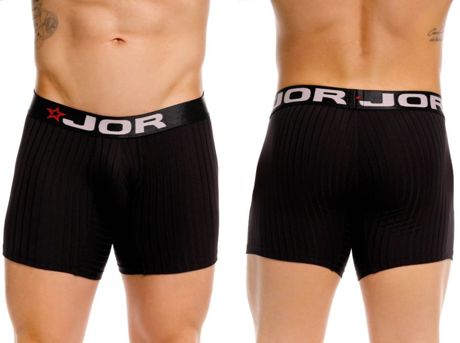 Black ribbed jor 2329 cronos boxer briefs with black elastic waistband and white jor logo with red star emblem