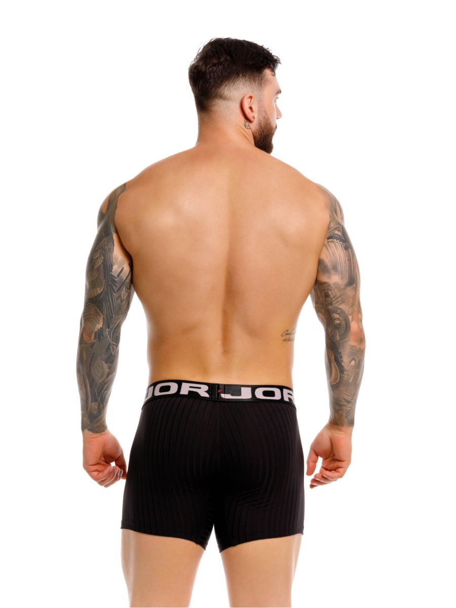 Black ribbed boxer briefs with white jor jor logo on waistband for comfortable everyday wear by JOR 2329 Cronos