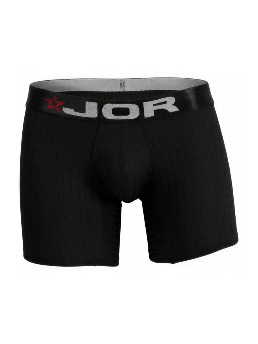 Black jor 2329 Cronos boxer briefs with gray waistband featuring brand name and red star logo in comfortable fabric