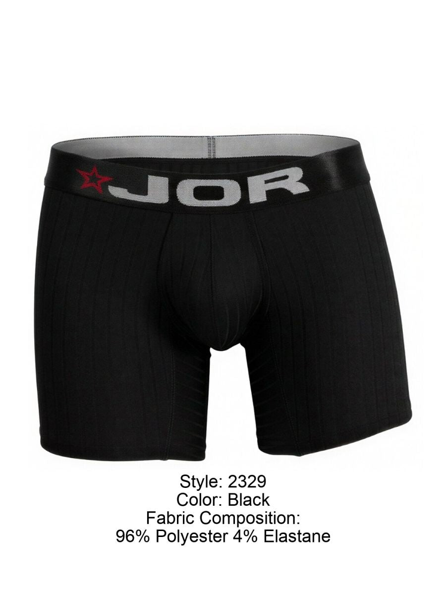 Black jor 2329 cronos boxer briefs with gray waistband featuring brand logo and red star emblem front view