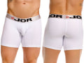 White jor 2329 cronos boxer briefs with ribbed texture and gray waistband featuring brand name in black lettering