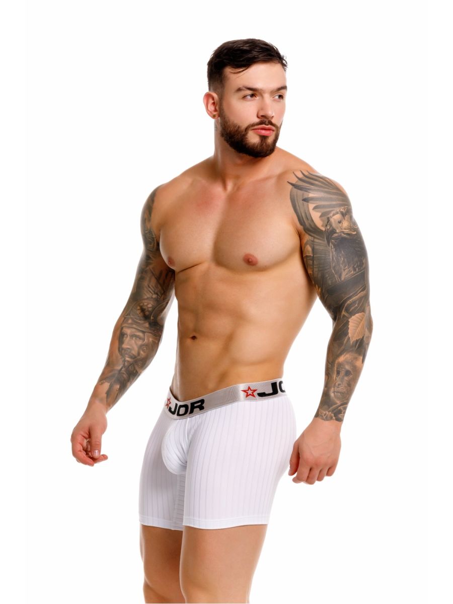 White ribbed jor 2329 cronos boxer briefs with gray waistband featuring jor logo and red star designed for comfort
