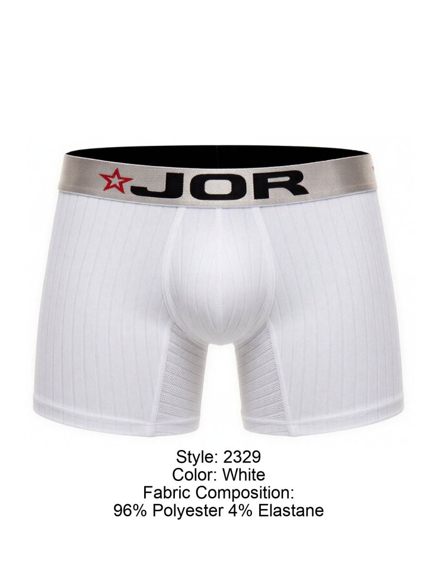 White jor 2329 cronos boxer briefs with silver waistband and red star logo made of 96 polyester 4 elastane