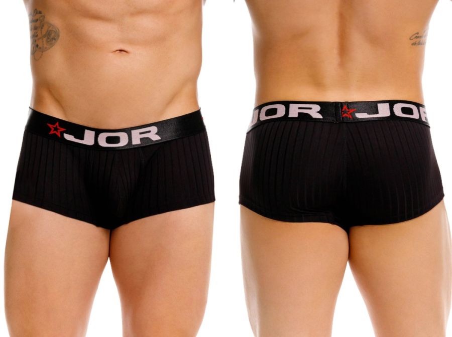 Black ribbed jor 2330 cronos trunks men’s briefs with contrasting elastic waistband and red star logo