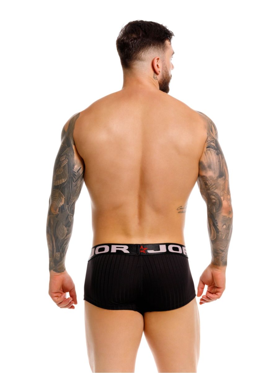 Black ribbed jor 2330 cronos trunks boxer briefs with white elastic waistband and red star emblem