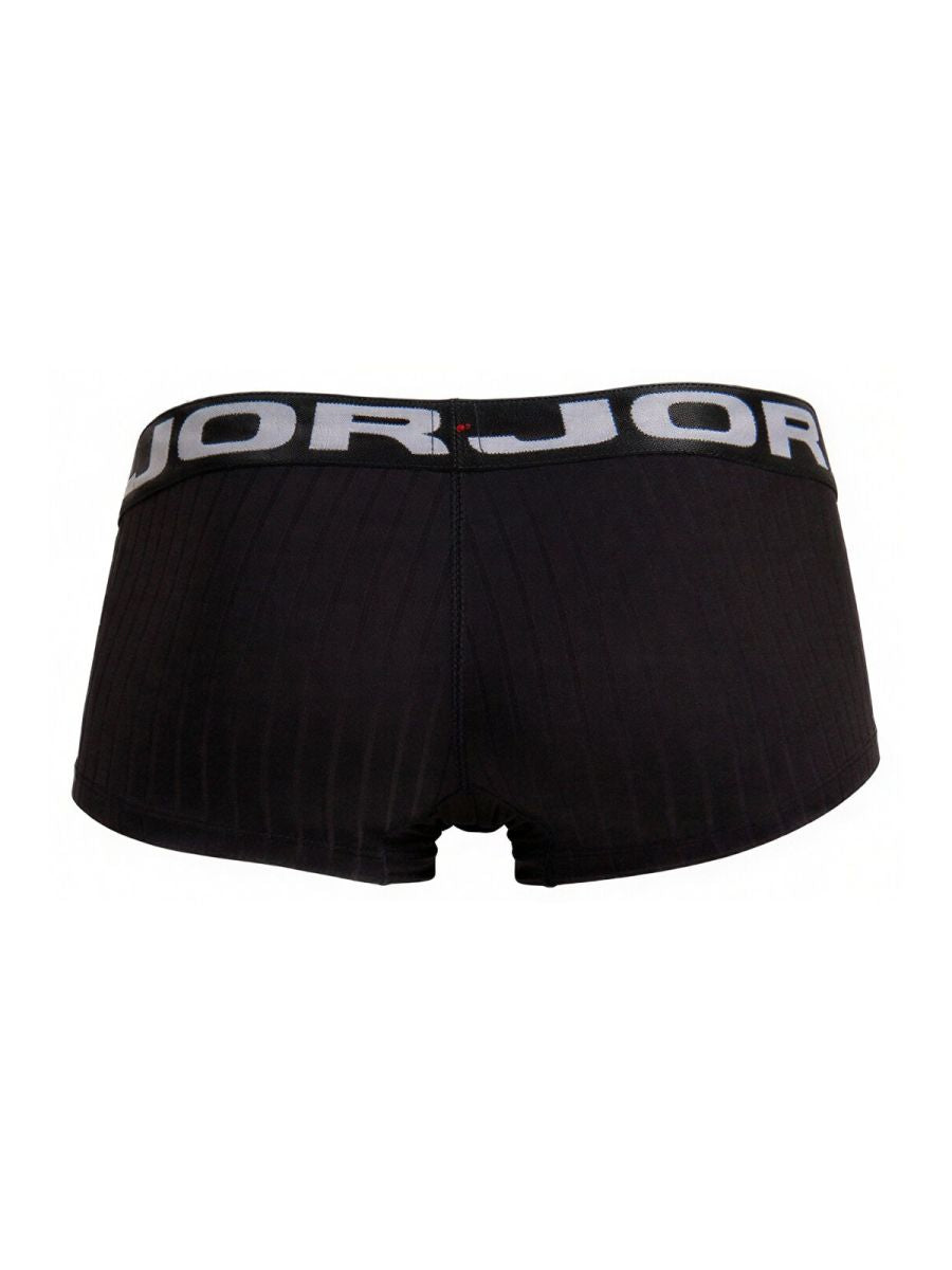 Black jorjor men’s briefs with ribbed texture and contrasting white logo band jor 2330 cronos trunks color black