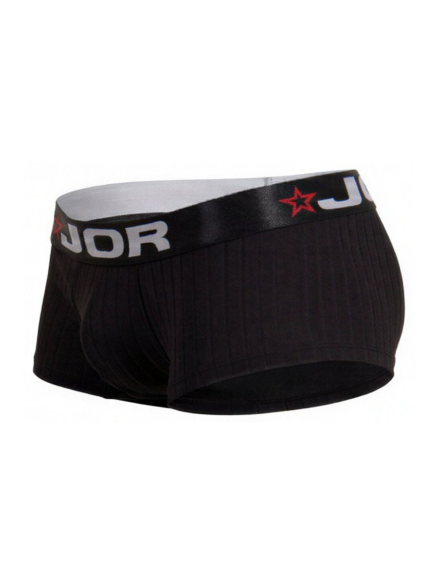 Black jor 2330 cronos trunks ribbed men’s briefs with contrasting white waistband and brand logo in black color