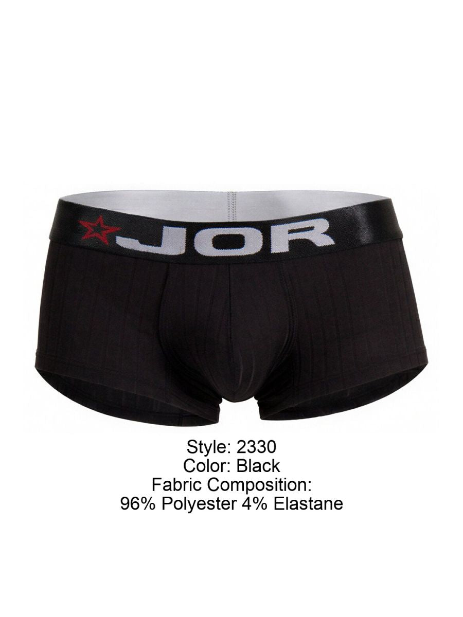 Black jor 2330 cronos trunks briefs with gray waistband featuring brand name and red star logo