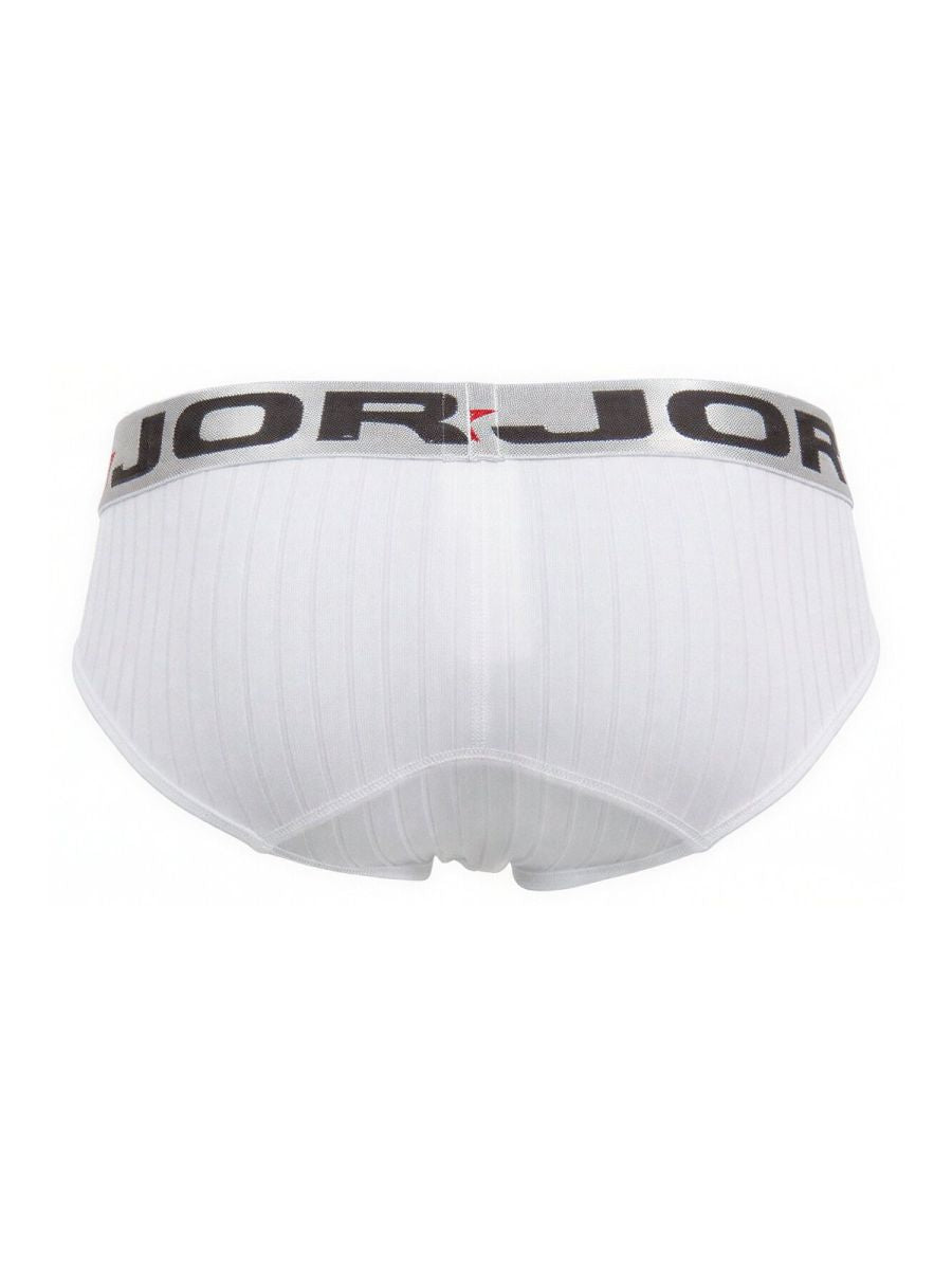 White jorjor mens briefs with ribbed texture and black logo band jor 2331 cronos briefs color white