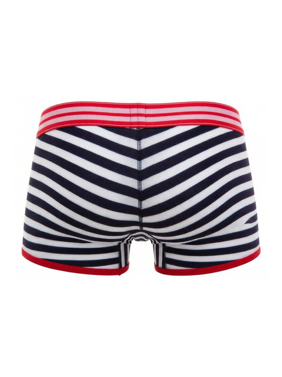 Navy and white diagonal striped JOR 2334 Santorini trunks with red trim boxer briefs for comfortable wear