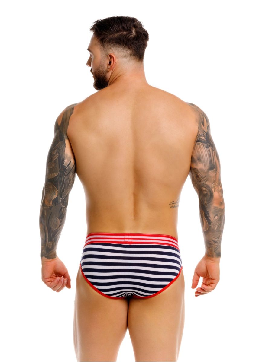 Jor 2335 santorini briefs color stripes black and white striped men’s briefs with red trim front view