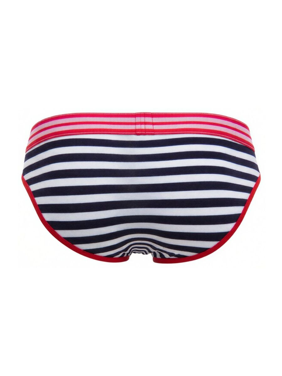 Navy and white striped JOR 2335 Santorini briefs with red trim made from soft stretch fabric for comfortable wear