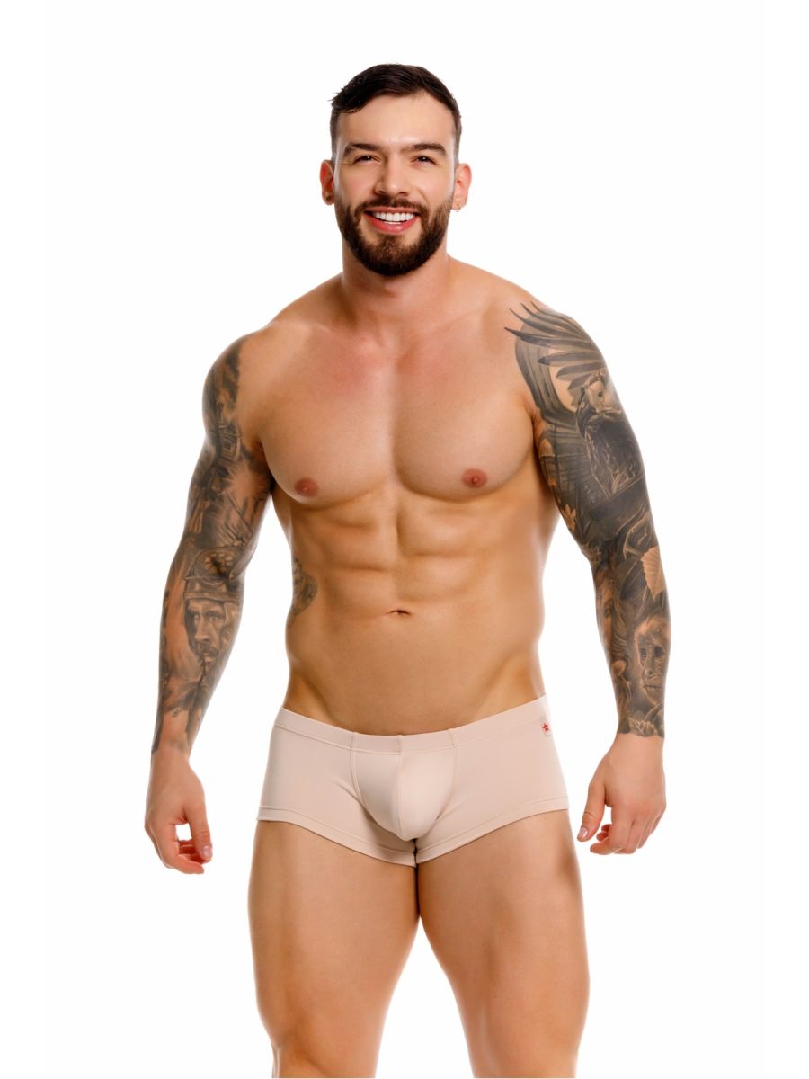 Beige jor 2347 invisible trunks mens briefs with smooth form fitting design and subtle red branding on waistband
