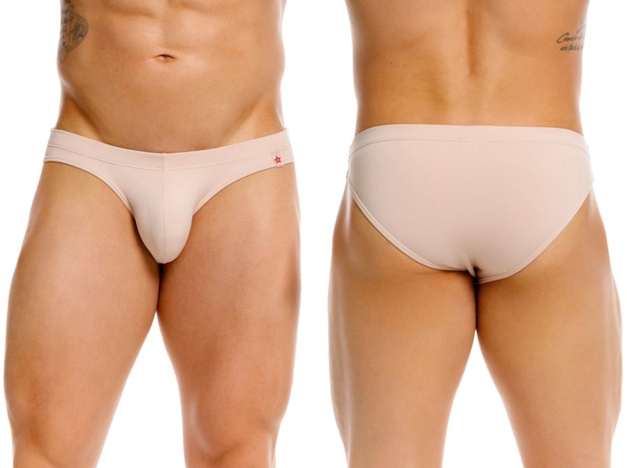 Beige briefs from jor 2348 invisible bikini with a small red star logo on the waistband for discreet wear