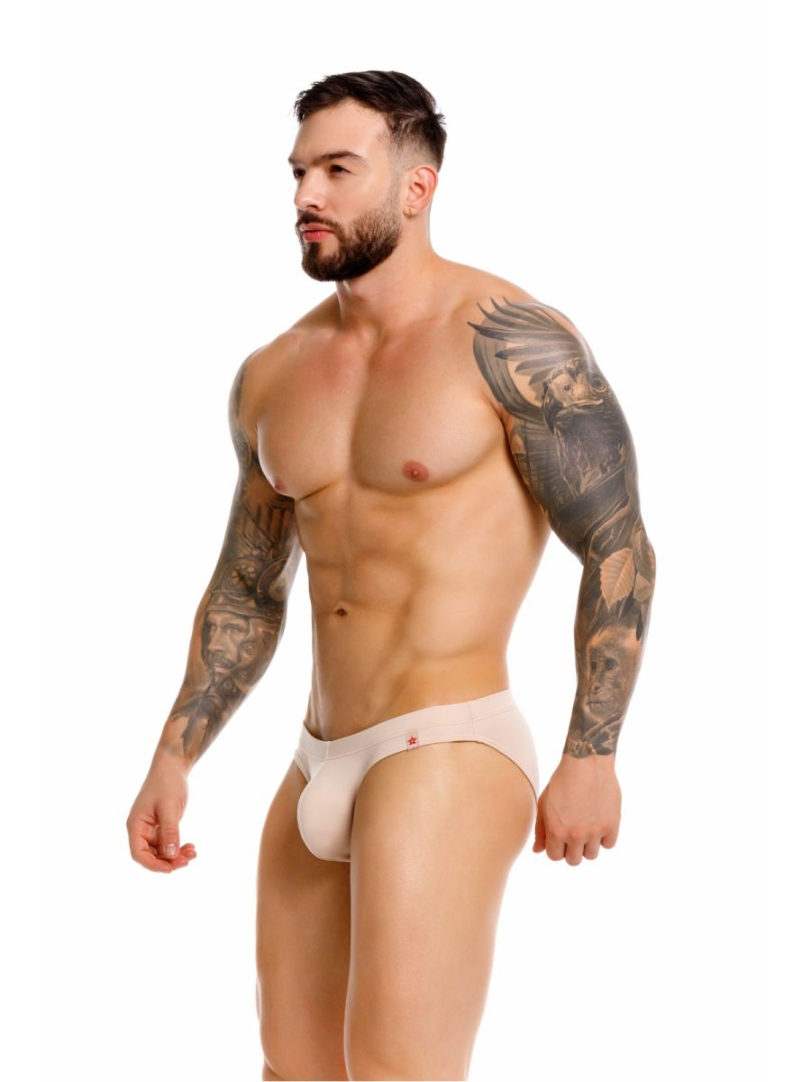 White men’s briefs jor 2348 invisible bikini in beige with a small red logo on the side