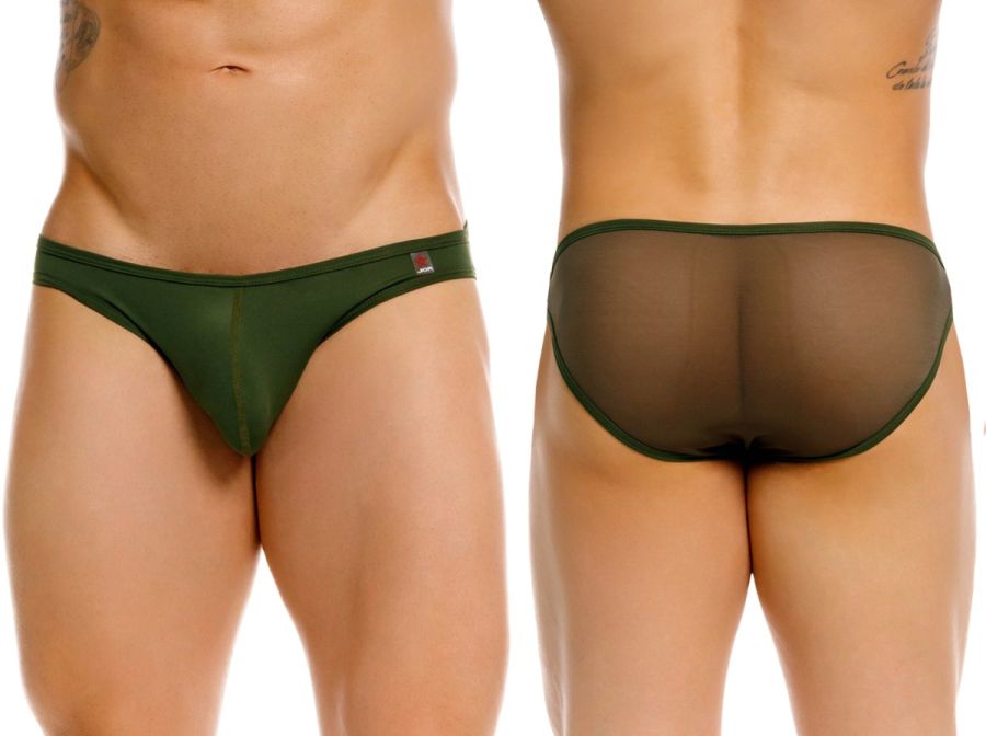 Dark green jor 2353 origin bikini sheer mesh briefs with solid fabric waistband front view