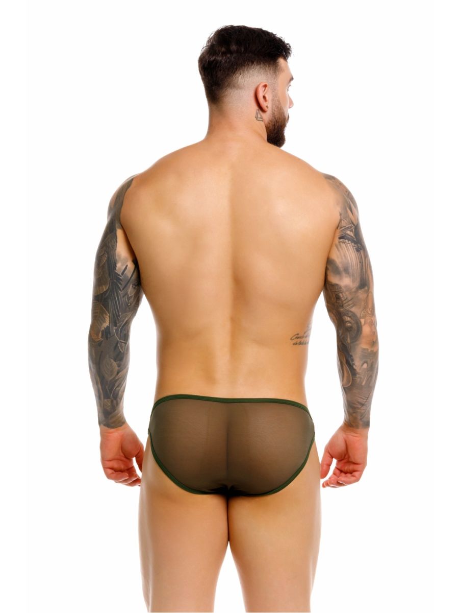 Dark green sheer mesh jor 2353 origin bikini briefs with solid dark green waistband front view