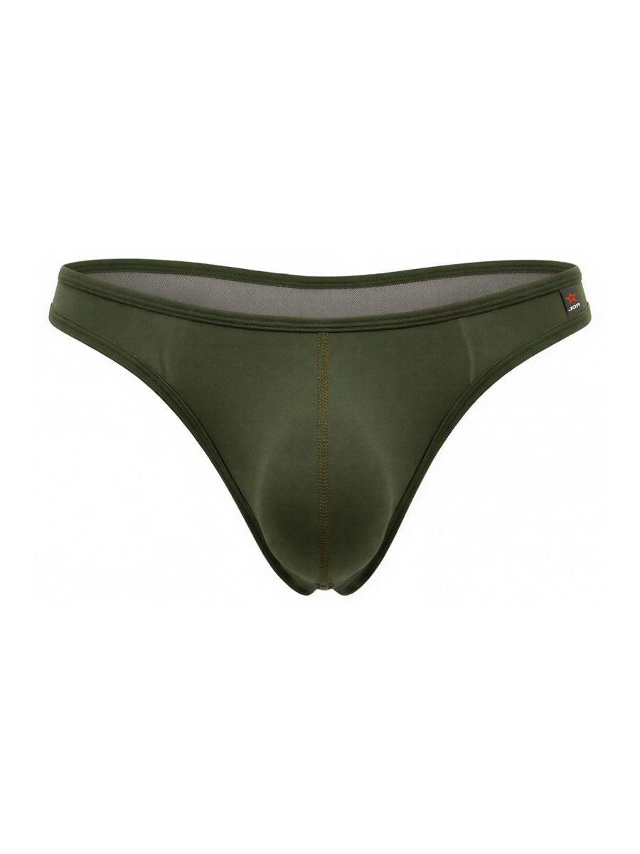Olive green jor 2354 origin men’s thong with smooth stretchy fabric and subtle center seam detail