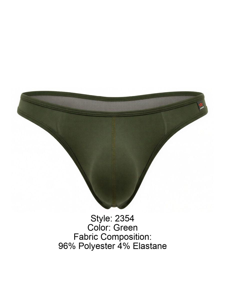 Jor 2354 origin thongs green olive men’s thong with smooth stretchy fabric and subtle mesh lining front view