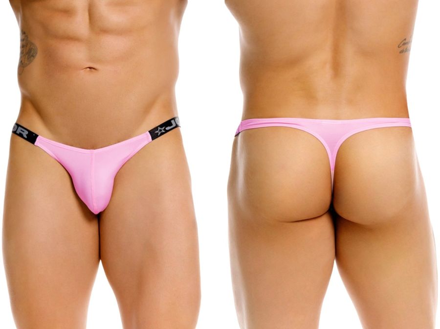 Pink JOR 2357 Eros thong with black elastic waistband featuring star logo and j branding on the front side