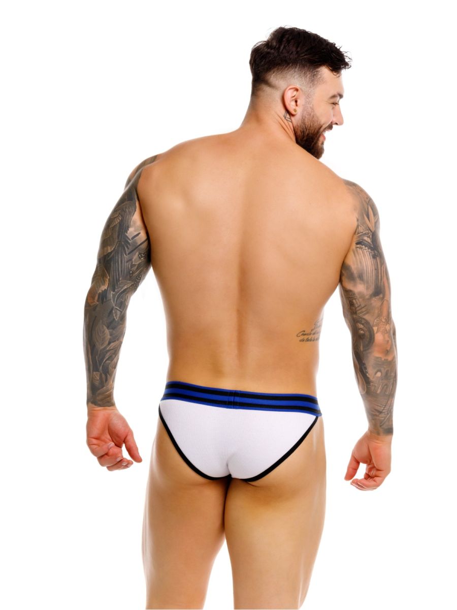 White jor 2362 rush bikini briefs with navy blue and black trim made from comfortable fabric for everyday wear
