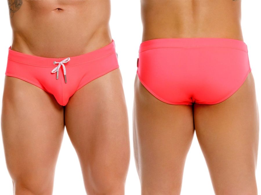 Jor 2387 travel swim briefs in bright pink candy color with white drawstring tie for comfortable beachwear