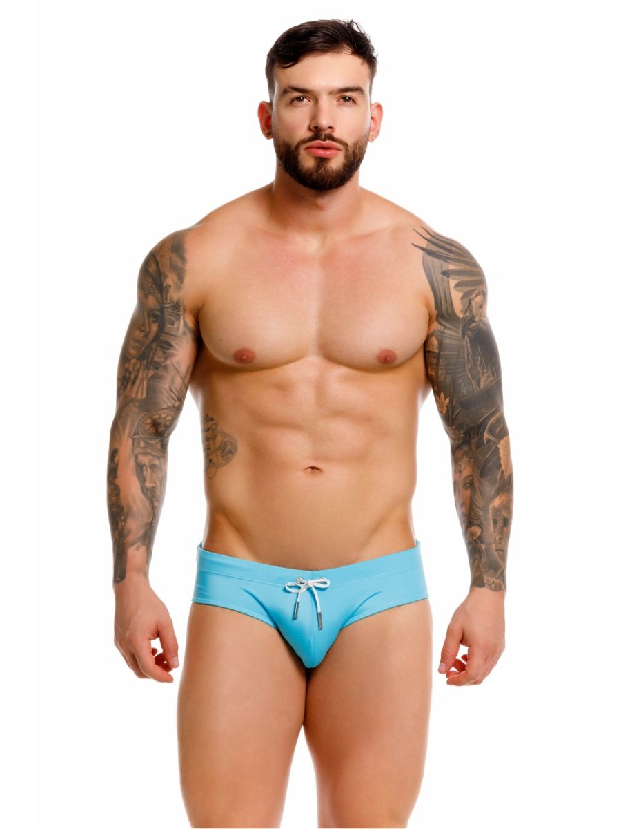 Jor 2387 travel swim briefs in turquoise light blue with white drawstring designed for swimming and travel use