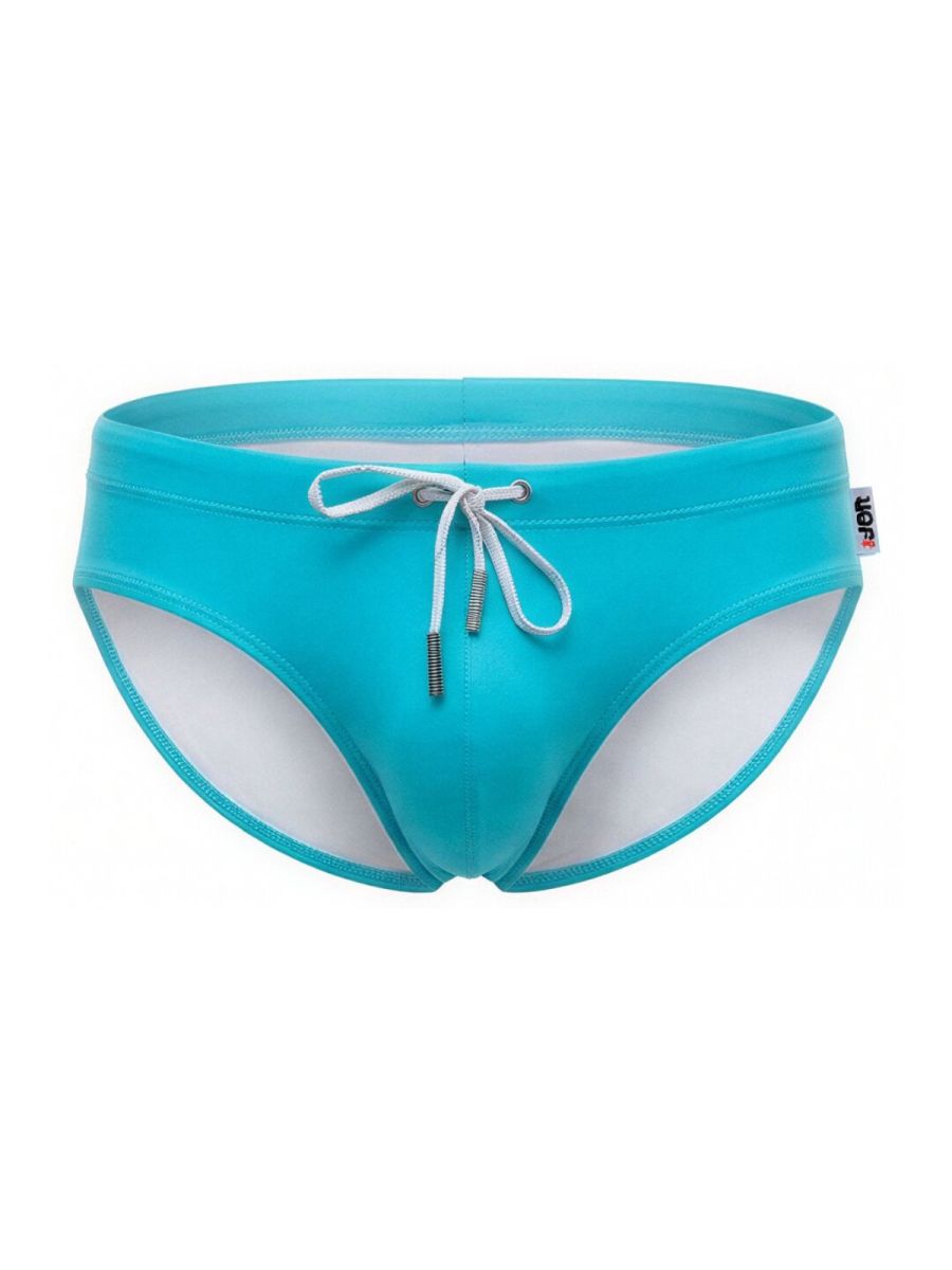 Turquoise jor 2387 travel swim briefs with white drawstring elastic waistband designed for comfortable swimwear use