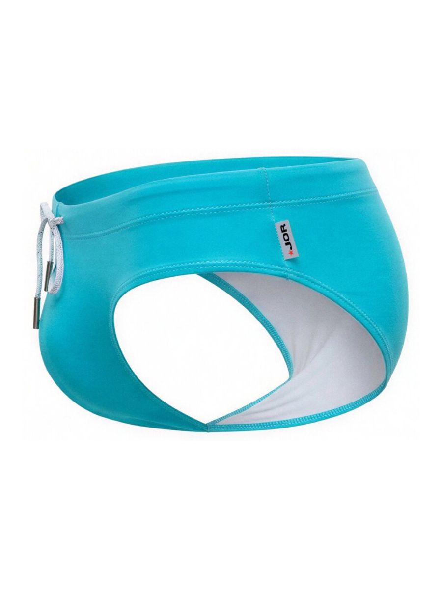 Jor 2387 travel swim briefs in turquoise with a white interior and adjustable drawstring for comfortable fit