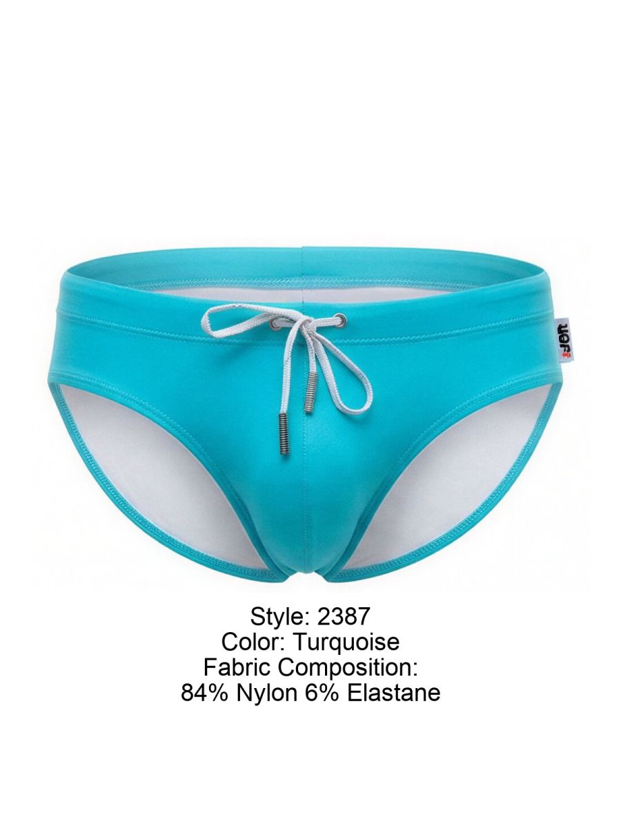 Jor 2387 travel swim briefs in turquoise with white drawstring and elastic waistband for comfortable swimming