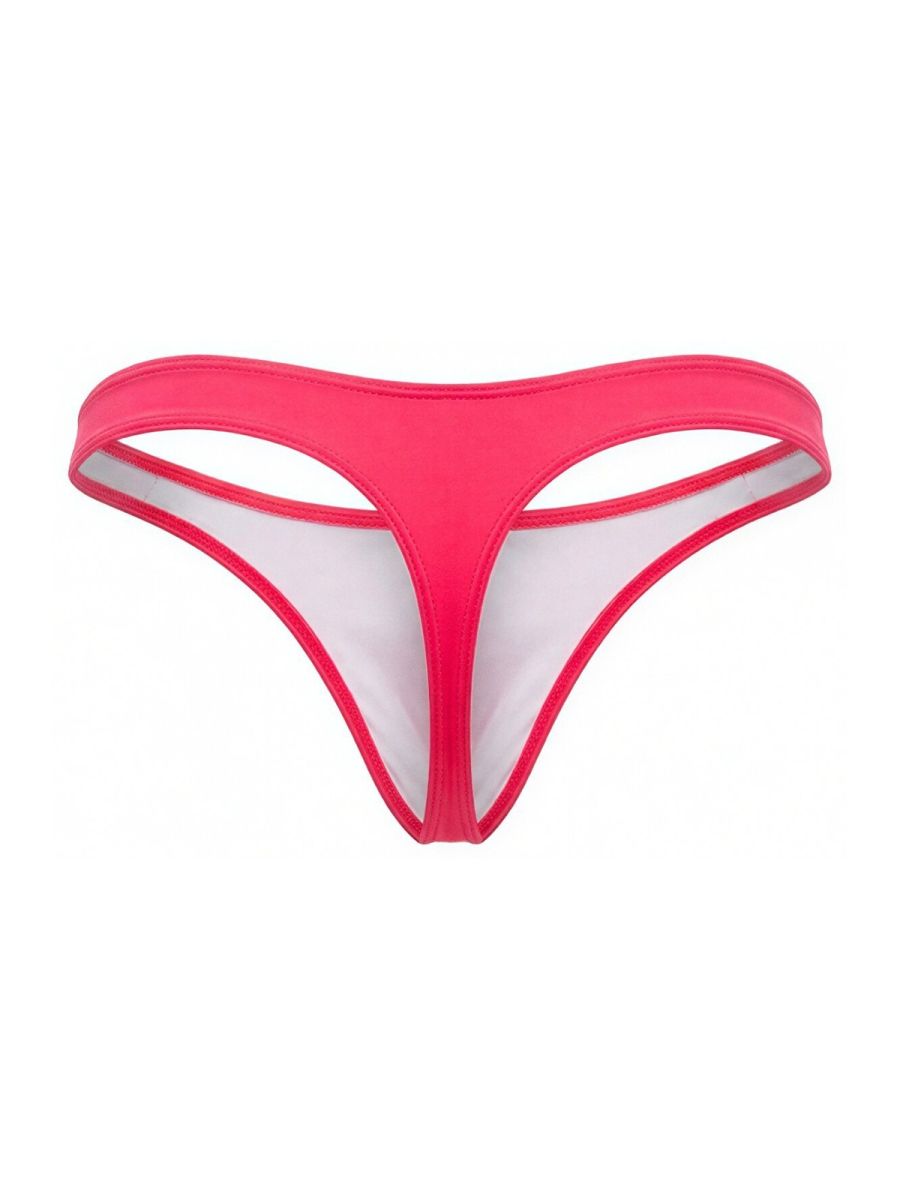 Bright pink jor 2389 travel swim thong with white inner lining and thin seamless construction in candy color