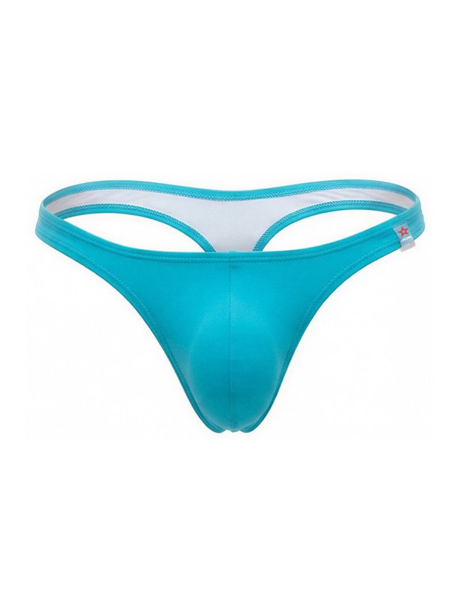 Turquoise silicone travel swim thong with white inner lining and small red star logo on the side